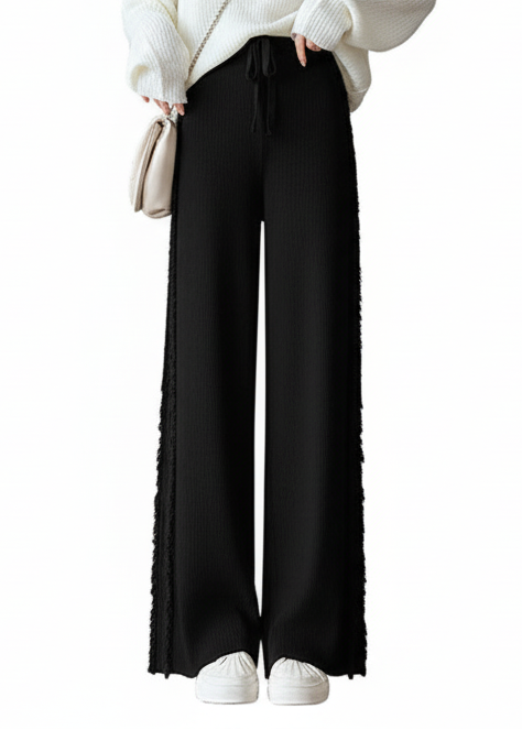 Women's High Waist Wide Leg Tassel Pants