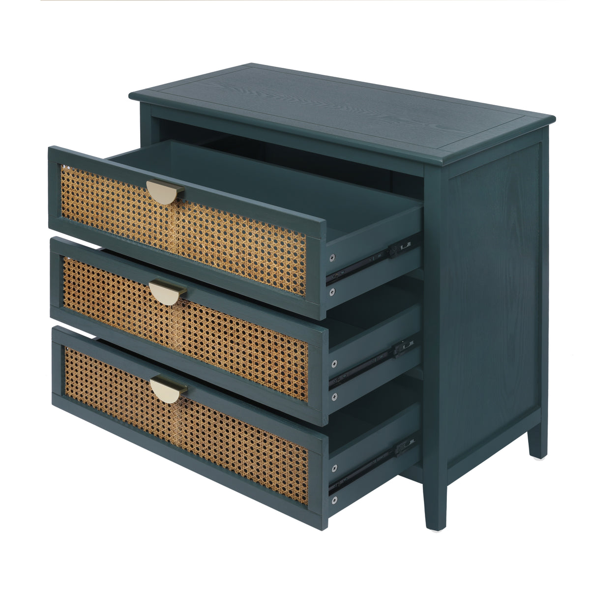 The Wren | Three-Drawer Green Rattan Dresser