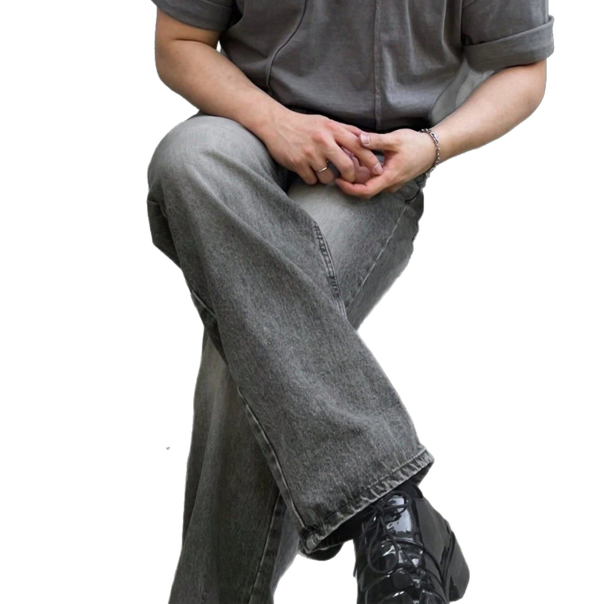 Men's Washed Gray Vintage Denim Casual Pants