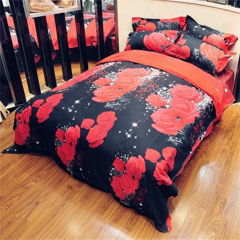 Parure de lit housse de couette imprimée peinture à l'huile rose rouge 3D – Literie florale de luxe disponible en 3 tailles (2 ou 3 pièces)