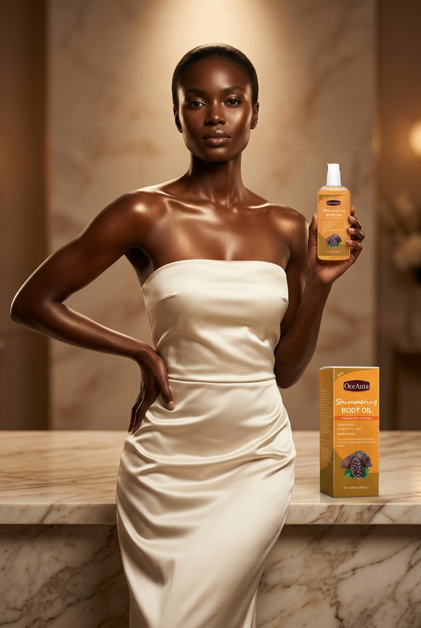 #1 — Black Model Hero with OceAura Bottle