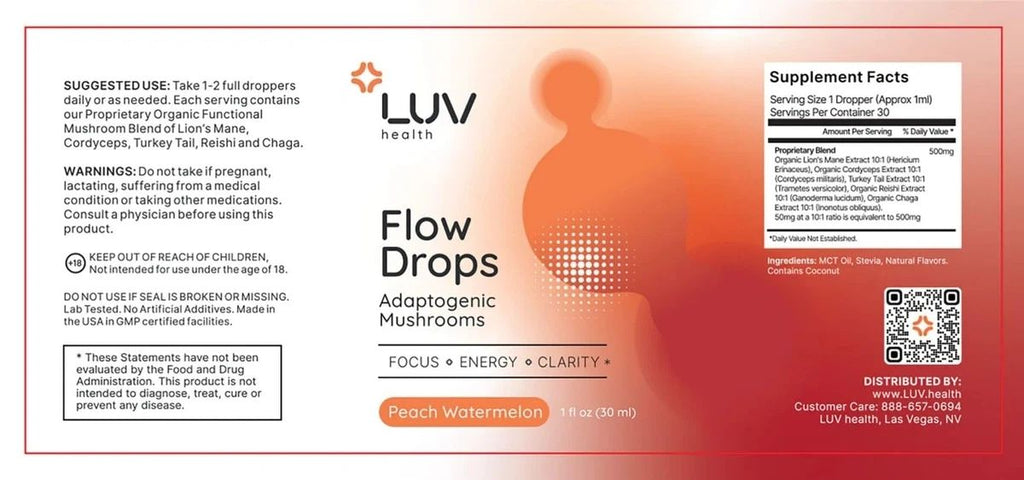 Brand New LUV Health Flow Drops (Mushroom Supplement) - Factory Sealed