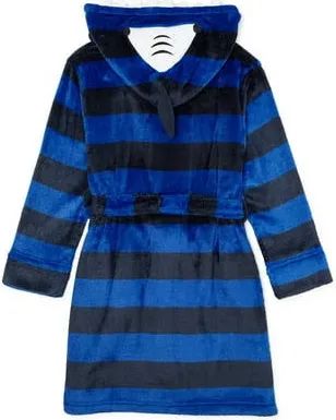 Wonder Nation Boys Shark Hooded Robe - Blue/Black Stripes - Size Medium (8) - Like New
