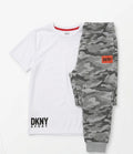 DKNY Sport Boys 2-Piece Activewear Set - White Tee & Camo Joggers (Youth Size 12)