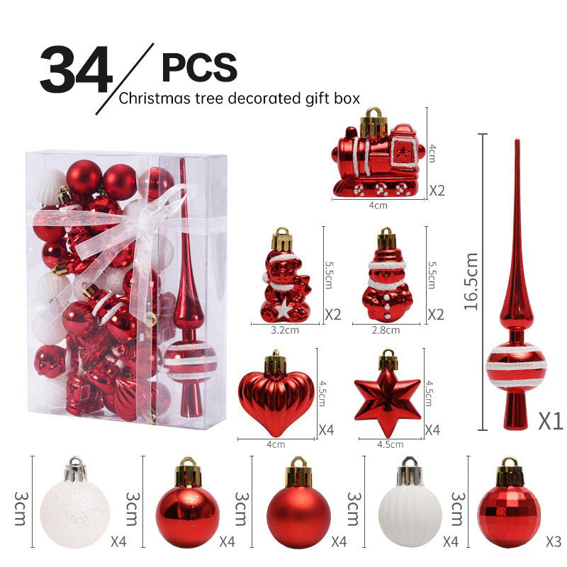 34pc Painted Christmas Ball Ornament Set – Gift Bag, 6 Color Schemes (20.5×15cm)