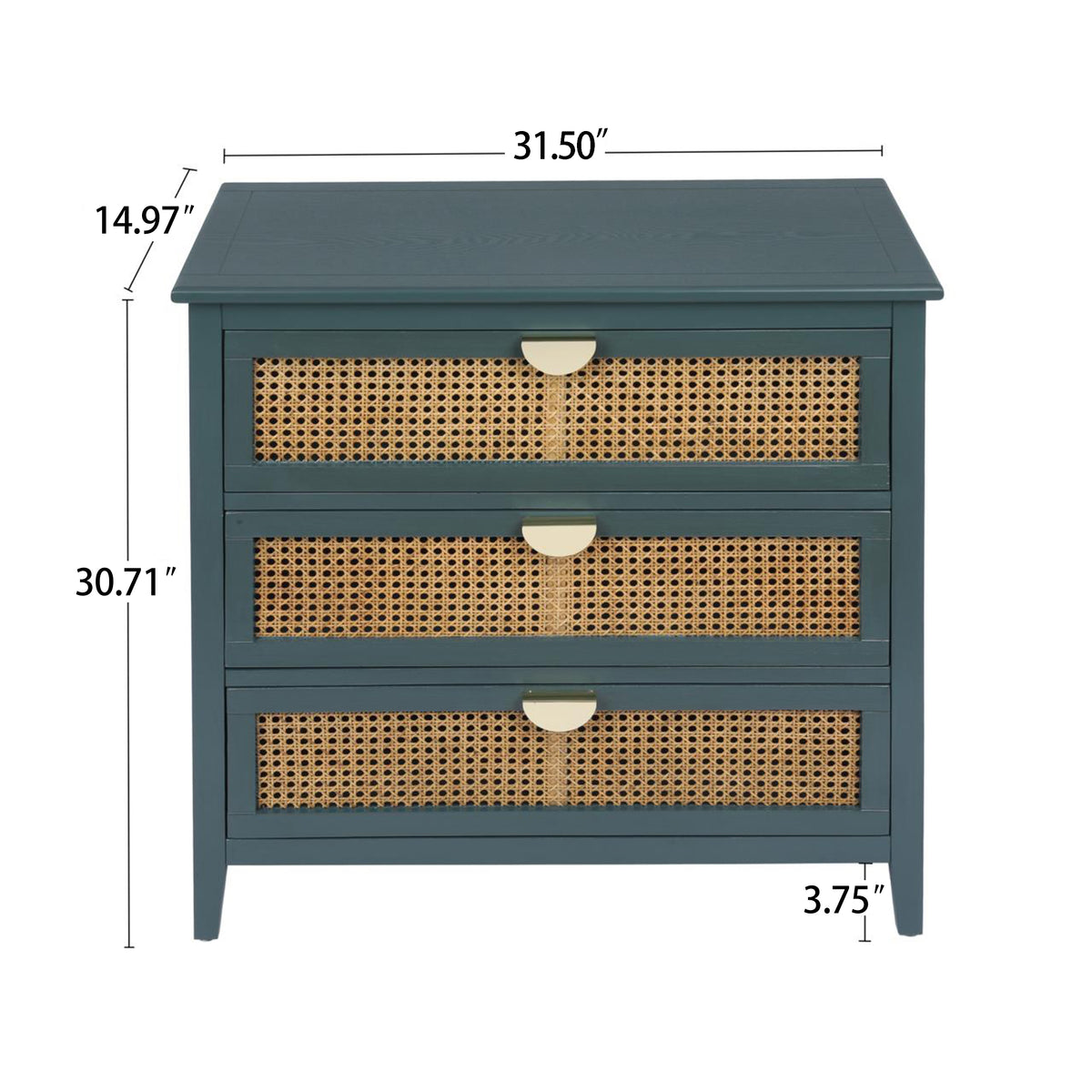 The Wren | Three-Drawer Green Rattan Dresser