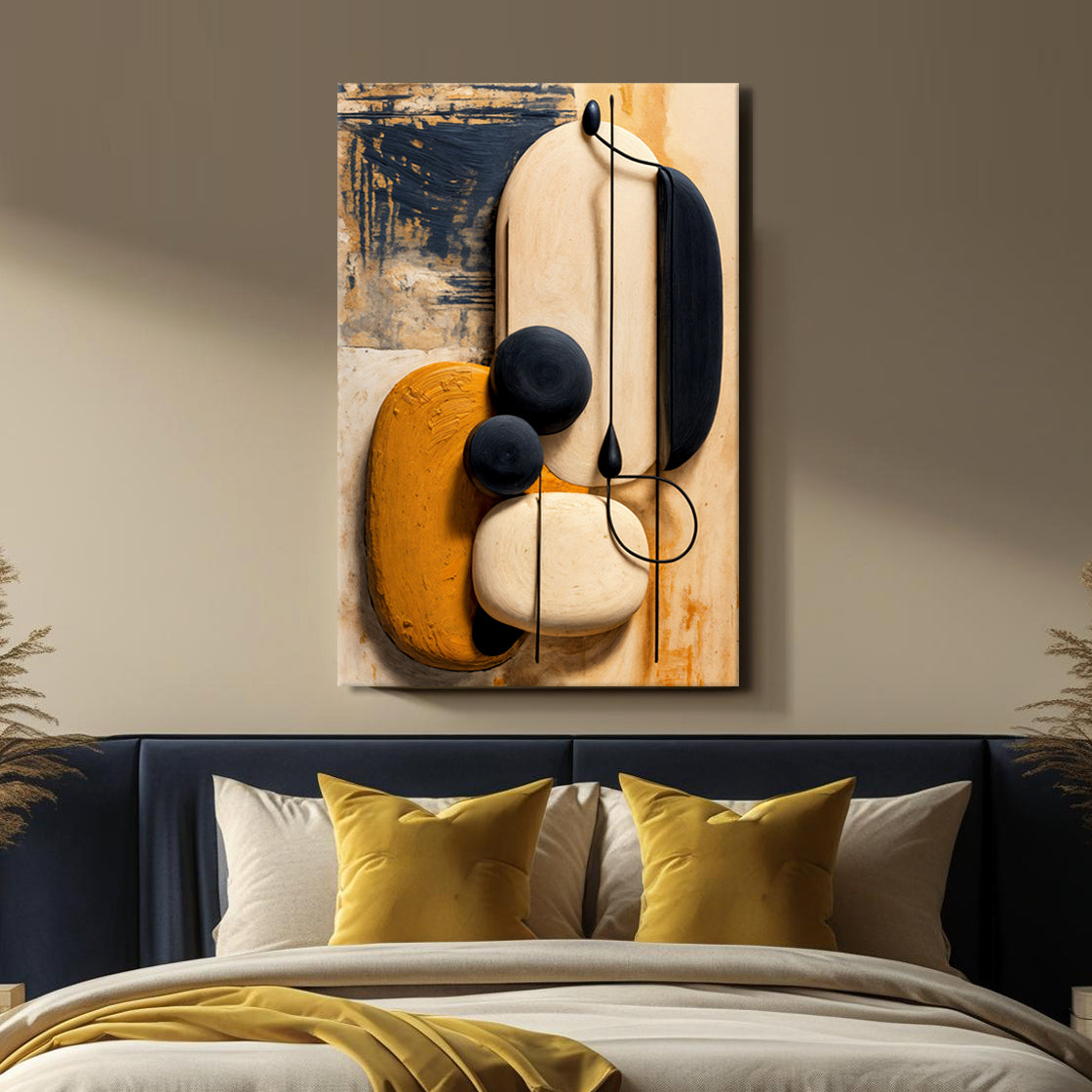 Amber & Onyx | Abstract Sculptural Canvas Wall Art