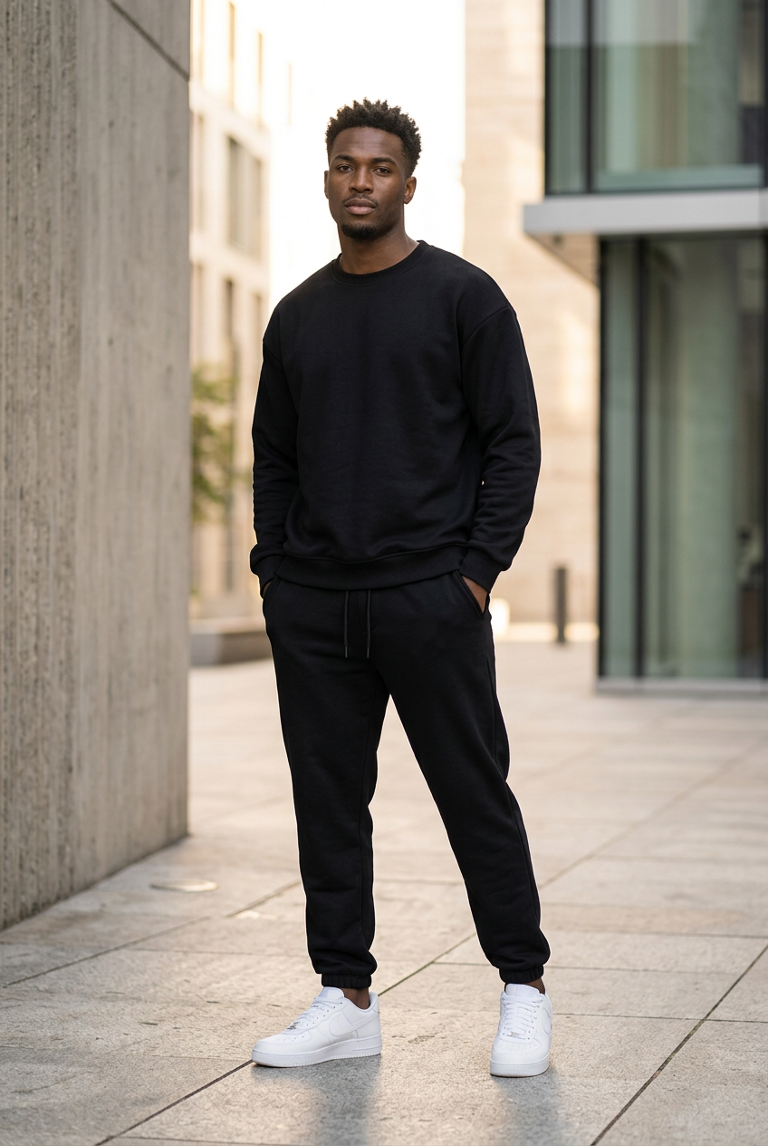 #2 — Black Model Hero, All-Black Set, Urban