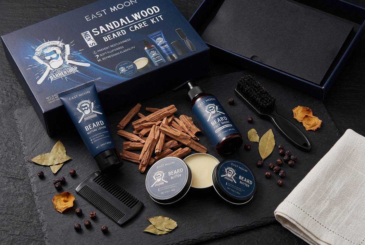 #2 — Flat Lay, Full 5-Piece Kit with Sandalwood Props