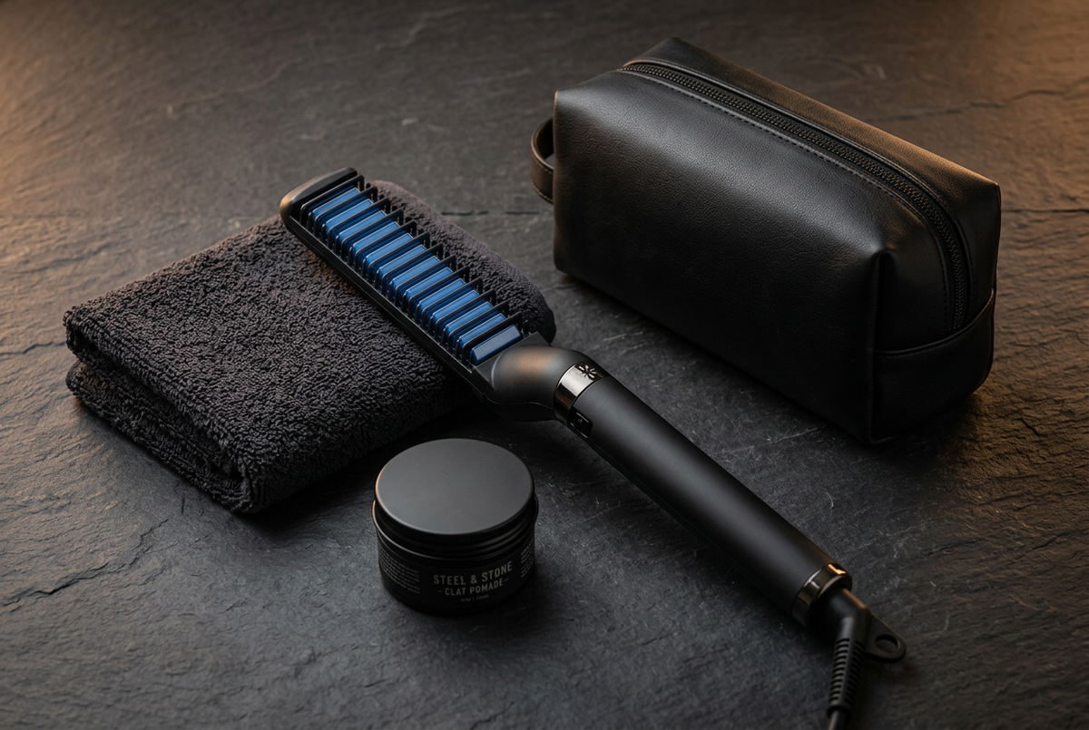 #2 — Flat Lay, Grooming Kit Dark Surface