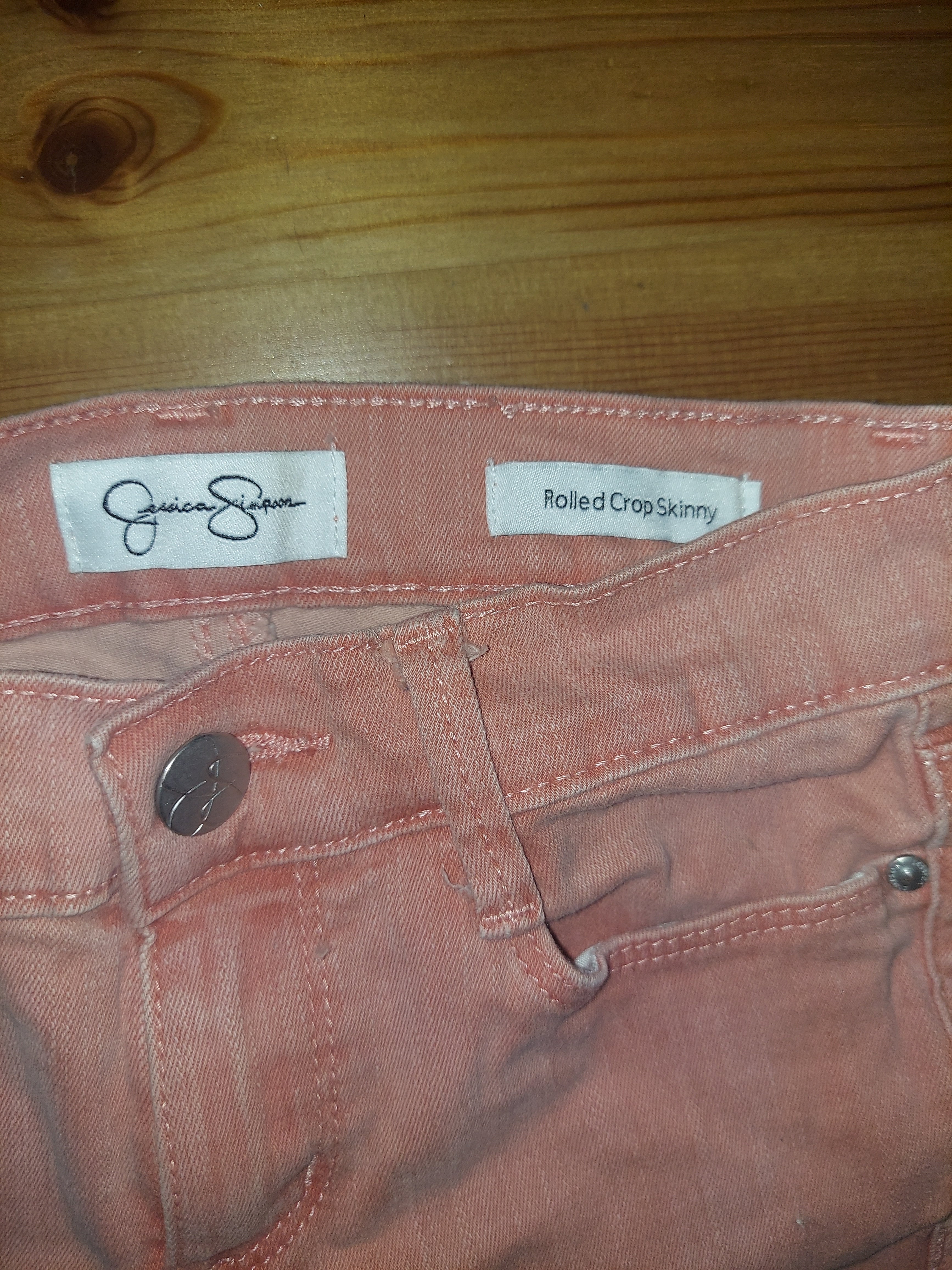 Jessica Simpson Rolled Crop Skinny Jeans - Peach/Orange, Size 6