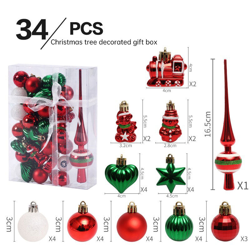 34pc Painted Christmas Ball Ornament Set – Gift Bag, 6 Color Schemes (20.5×15cm)