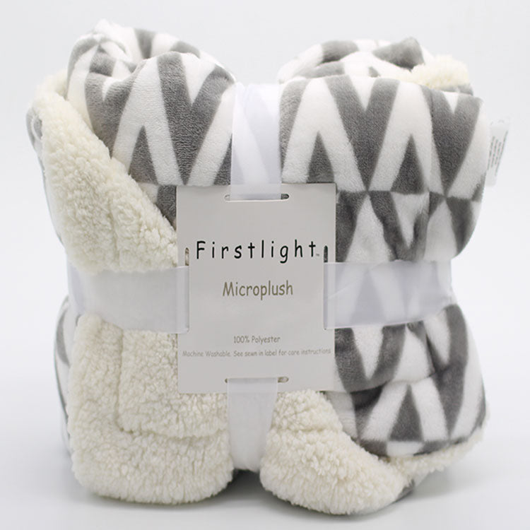 Grey chevron zigzag throw blanket with textured cream sherpa reverse
