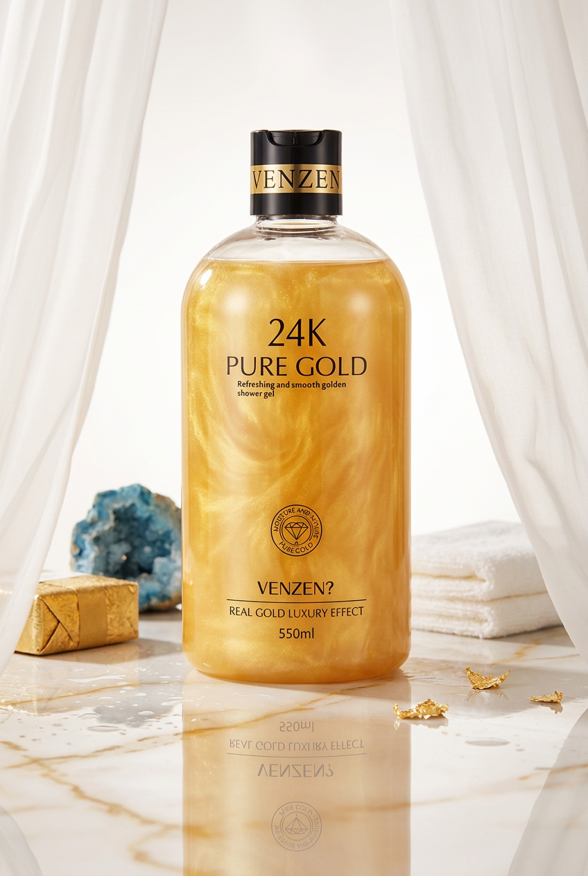 24K Gold Body Wash — Gold Marble Reflection Editorial