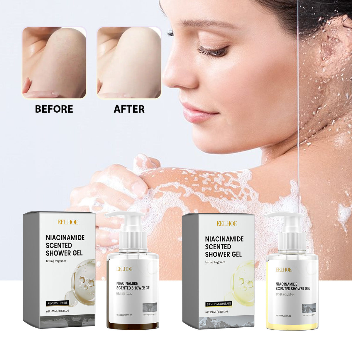 EELHOE Luxury Niacinamide Brightening Shower Gel – Strawberry & Jasmine Deep-Cleansing Body Wash