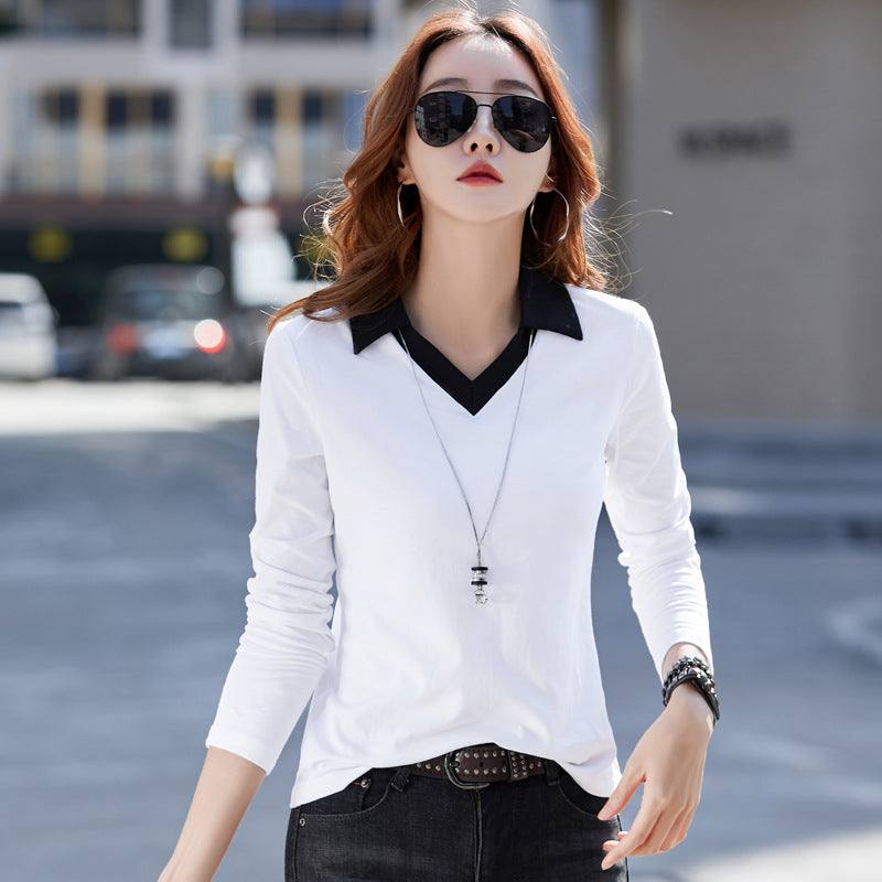 Women's Slim Fit Collared Long Sleeve Top | Cotton Blend
