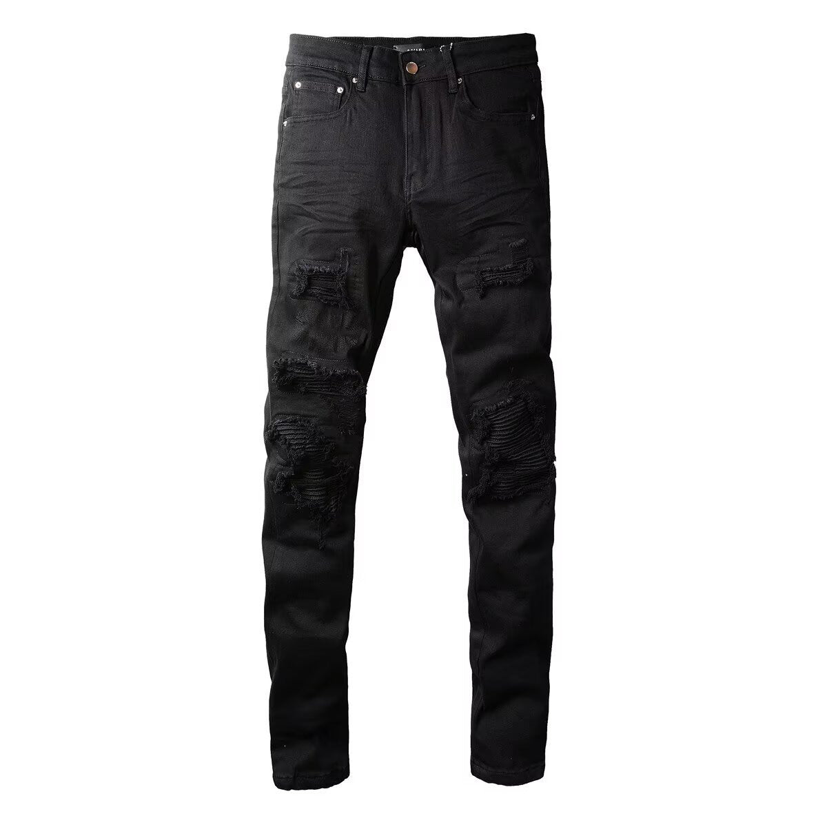 Men's Slim Fit Distressed Black Jeans | Stretch Denim