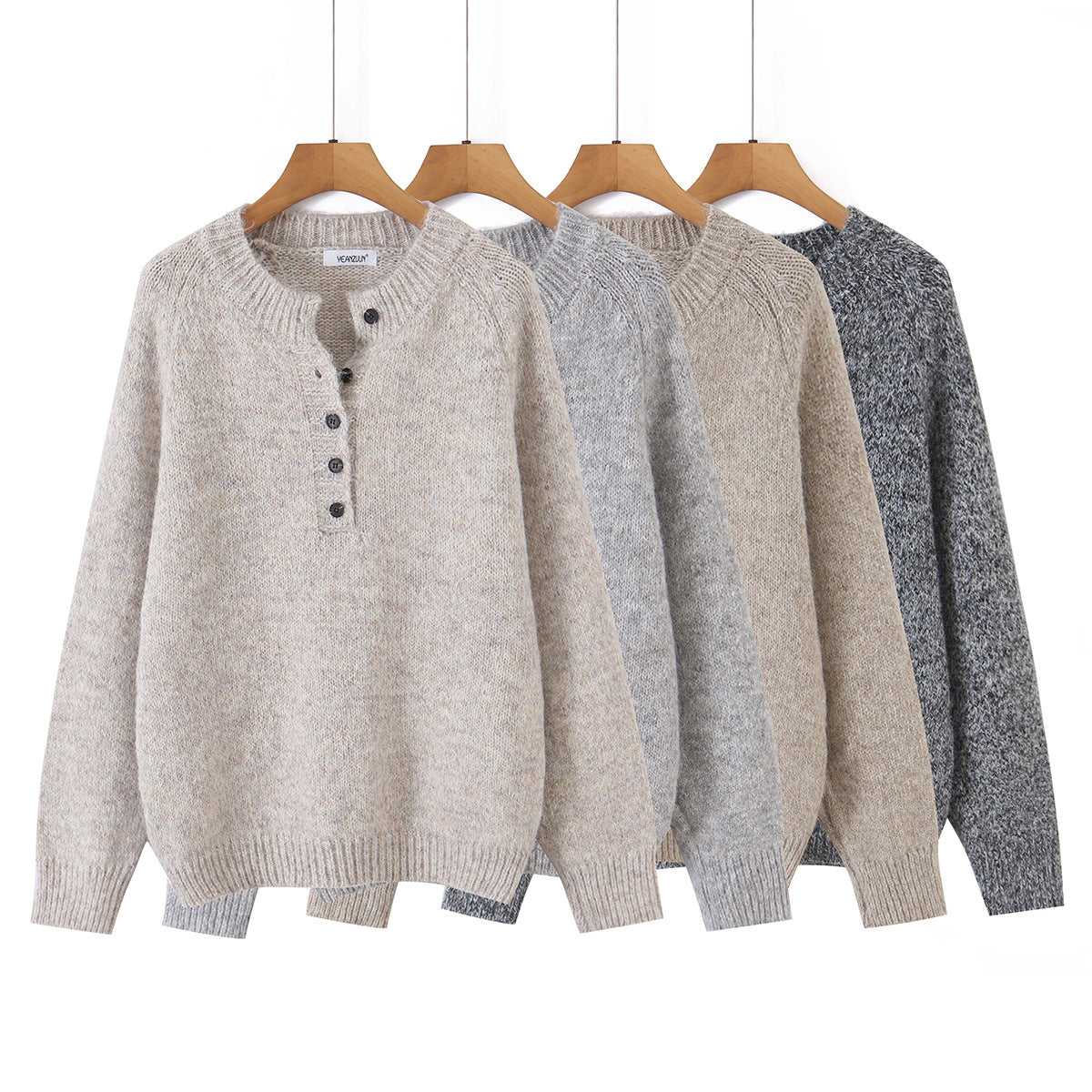 Women's Cropped Knit Pullover | Henley Button Collar | Loose Fit