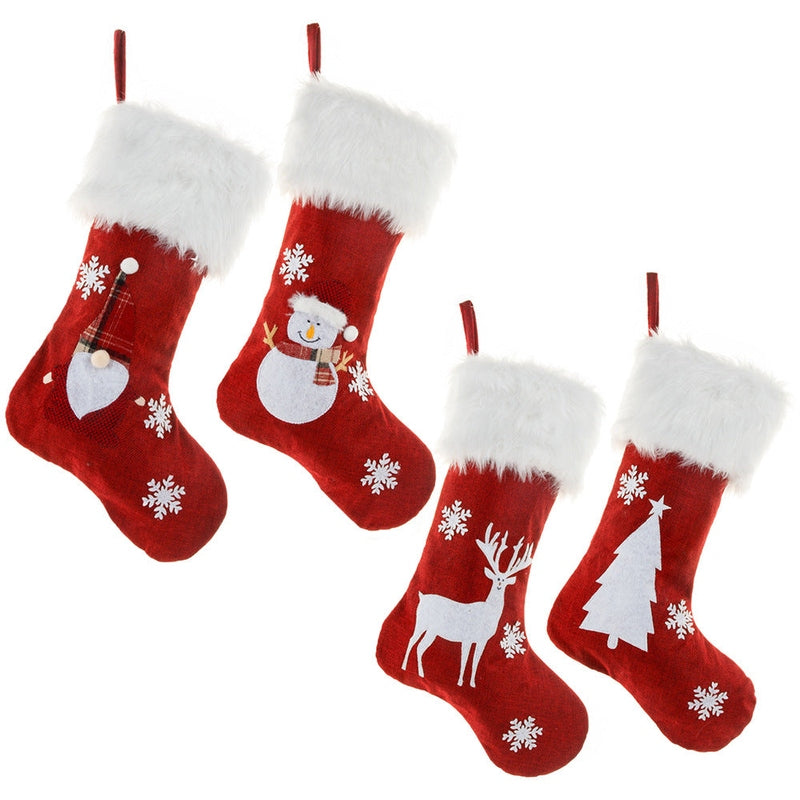 Light-Up Christmas Stocking Gift Bag – Linen Embroidery, 4 Styles (47×29cm)