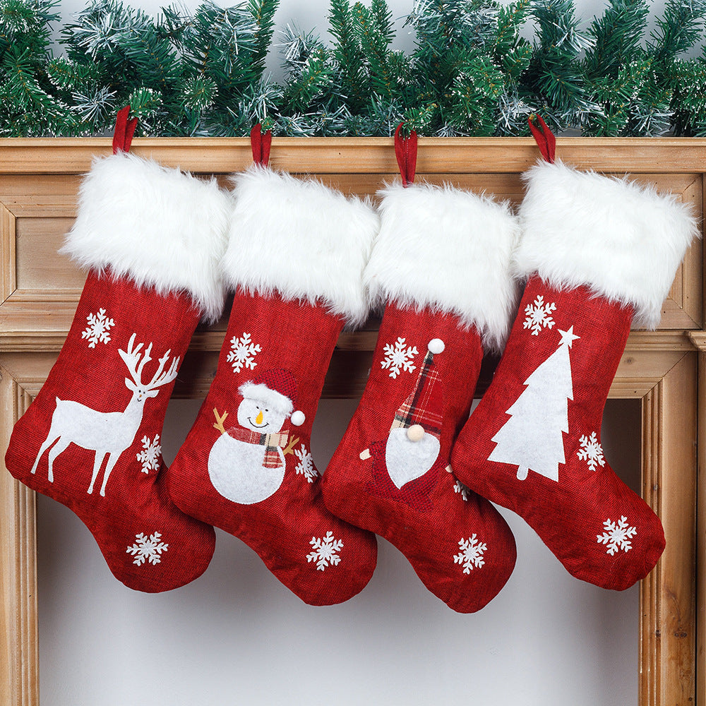 Light-Up Christmas Stocking Gift Bag – Linen Embroidery, 4 Styles (47×29cm)