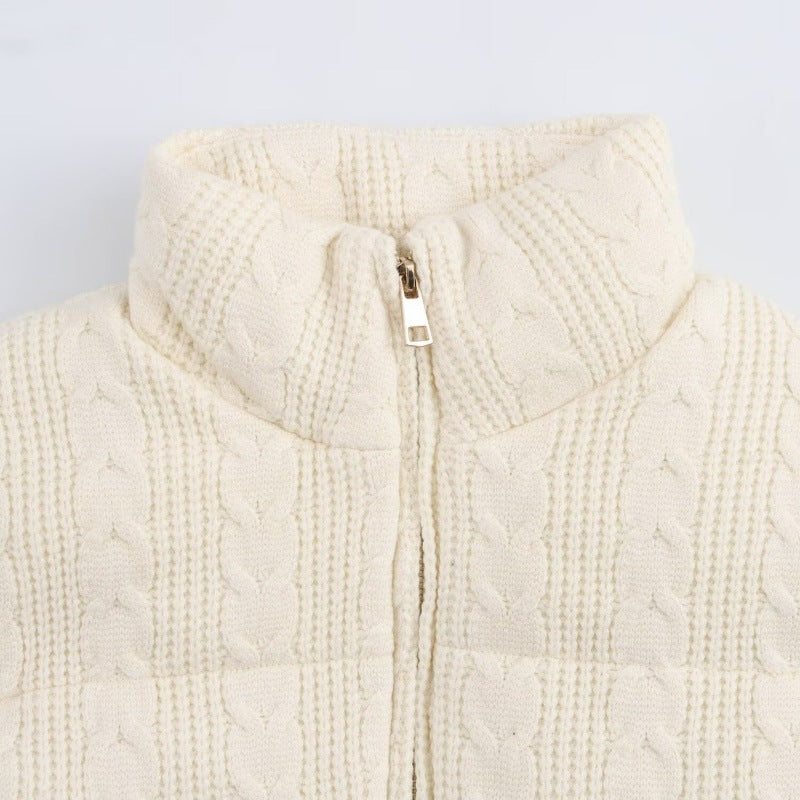 Ivory | Women's Knit Padded Stand-Collar Vest