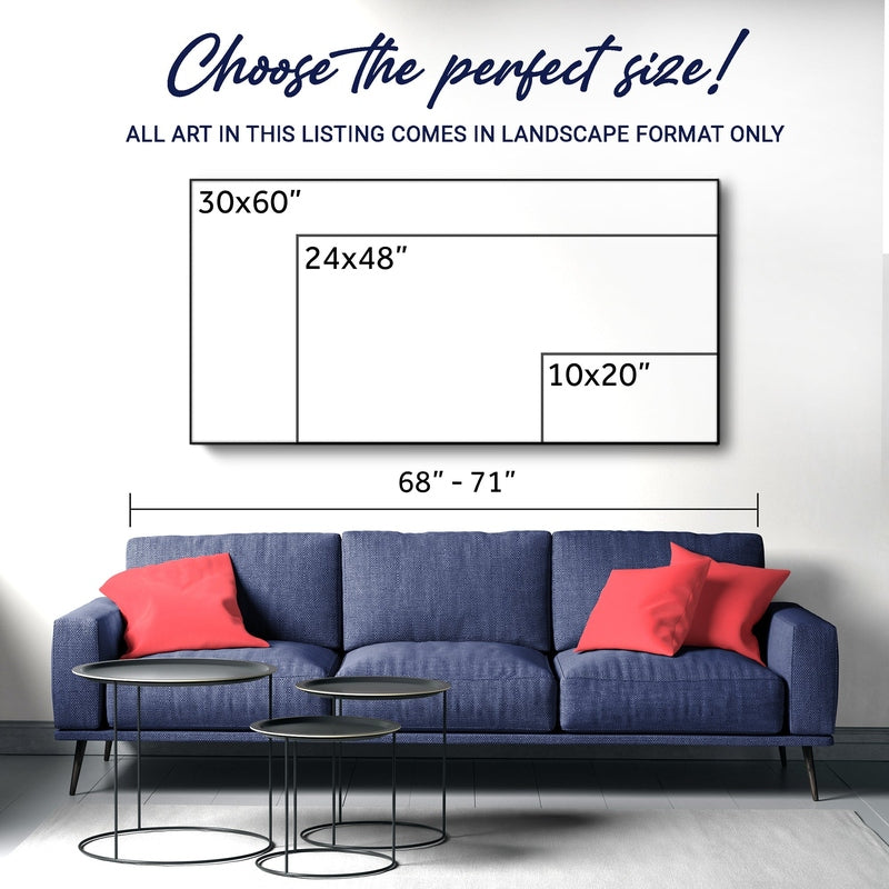 Canvas size guide chart comparing 30x60 24x48 and 10x20 dimensions