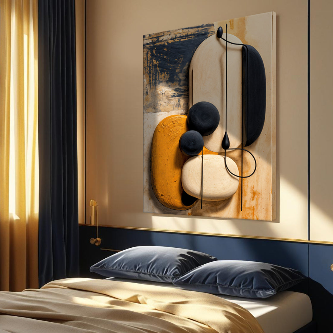 Amber & Onyx | Abstract Sculptural Canvas Wall Art