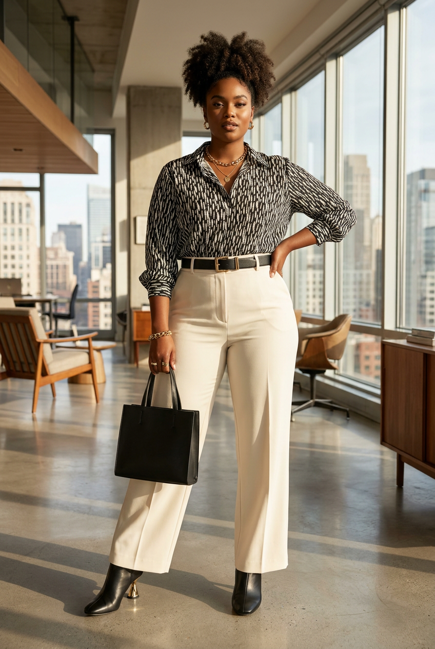 #3 — Diverse Model, Black & White, Office Chic