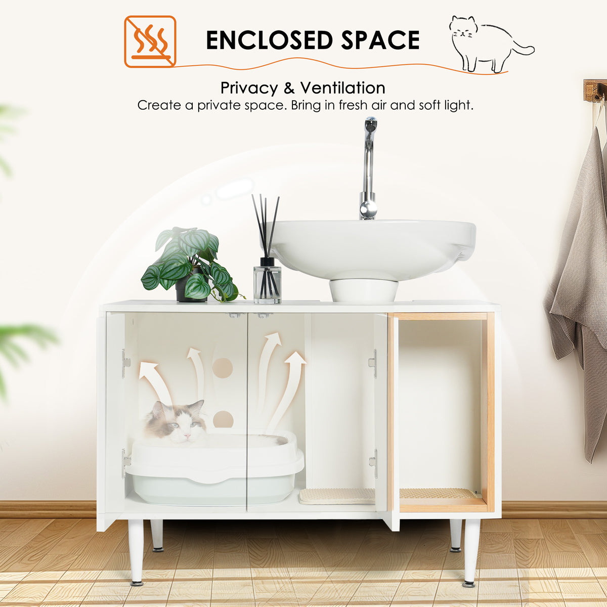 The Tuckaway | Bathroom Sink Cabinet & Hidden Litter Box Enclosure