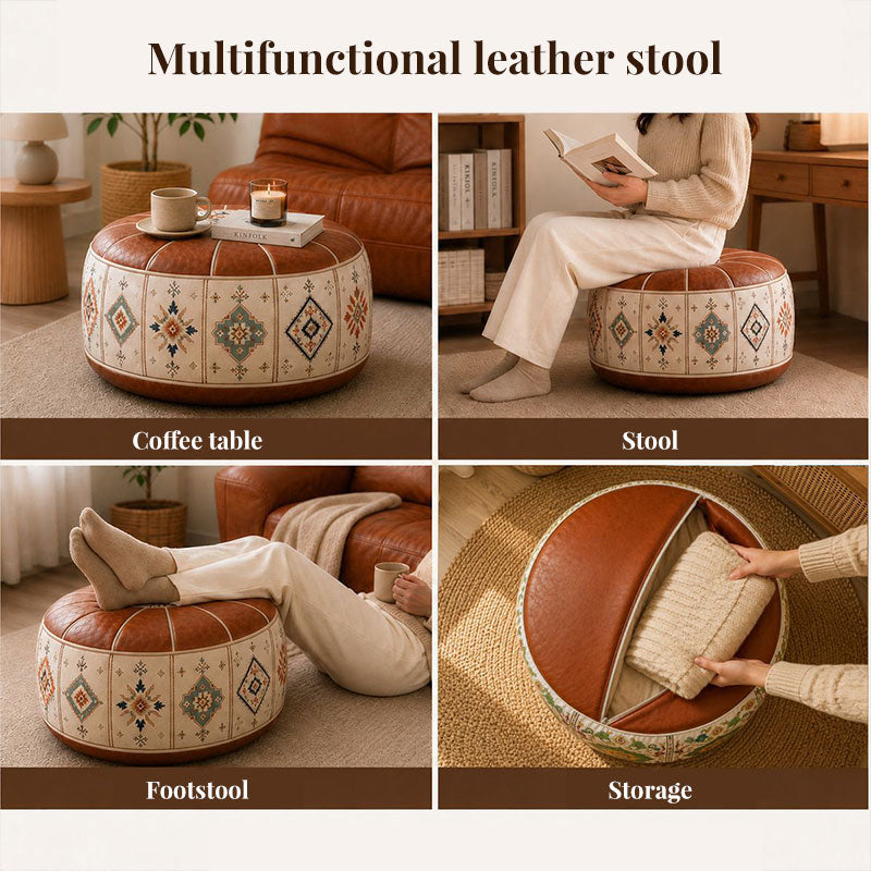Multifunctional leather stool with hidden storage compartment