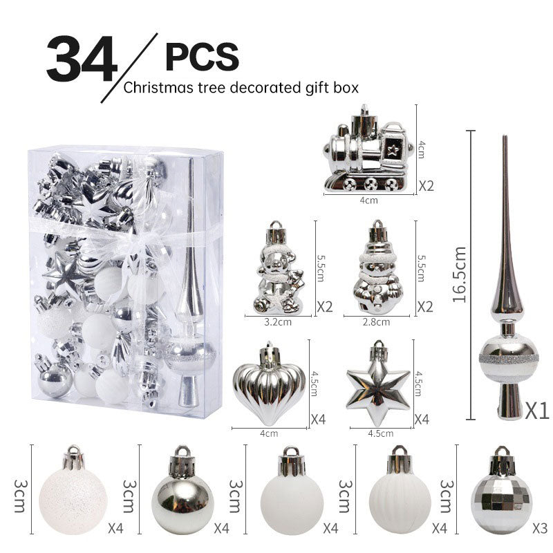 34pc Painted Christmas Ball Ornament Set – Gift Bag, 6 Color Schemes (20.5×15cm)