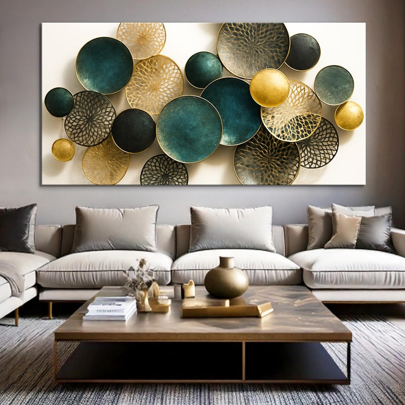 Lotus Leaf Abstract Wall Art VIII hanging above grey sectional sofa in modern living room