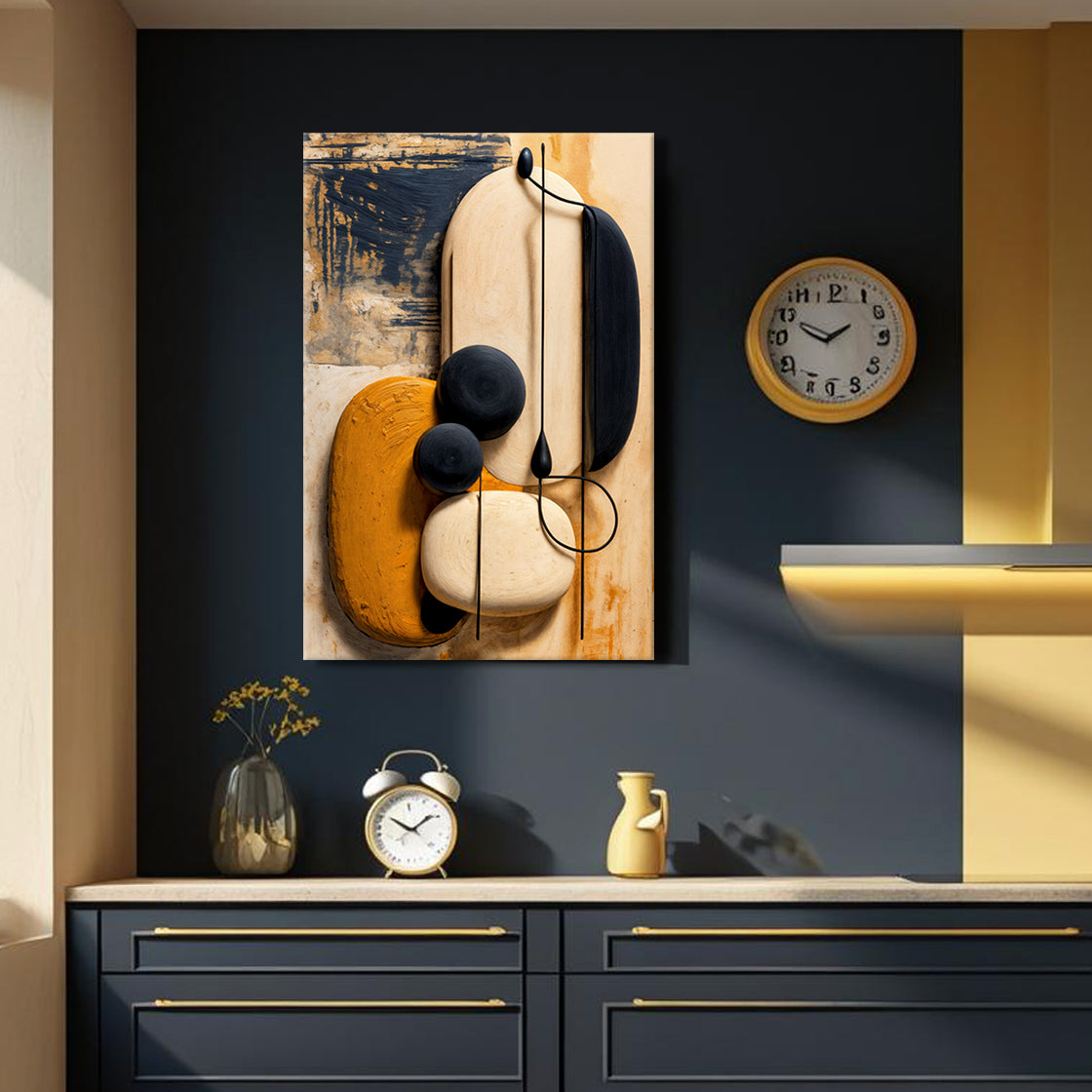 Amber & Onyx | Abstract Sculptural Canvas Wall Art