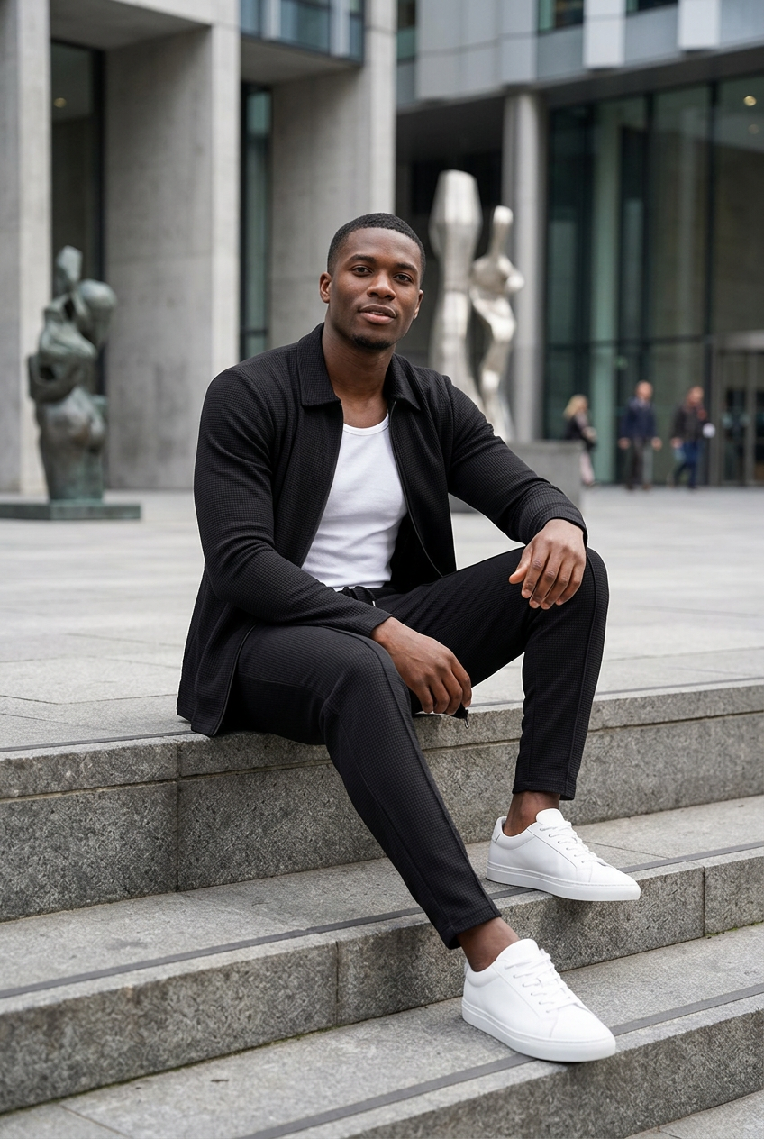 #4 — Black Model, Black Set, Seated Urban