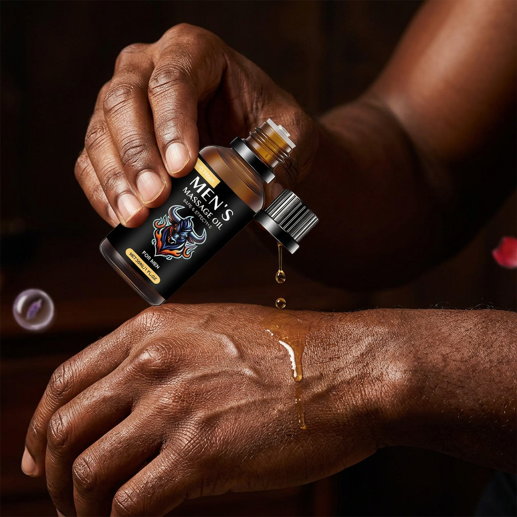 #4 — Black Model Hands Applying Oil Close-Up
