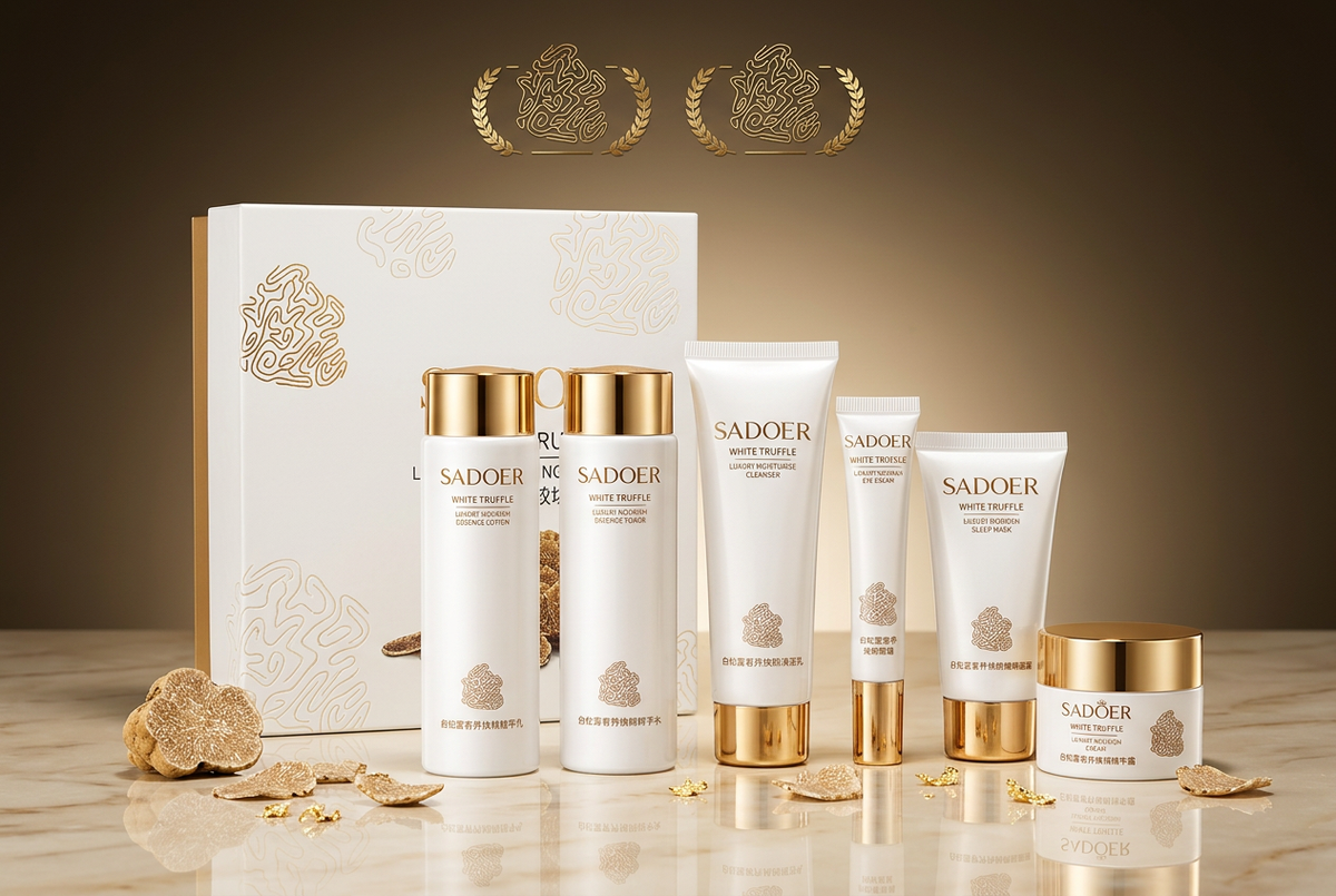 #4 — Hero Product Shot, All 6 Pieces, Gift Box, Gold Rim Lighting