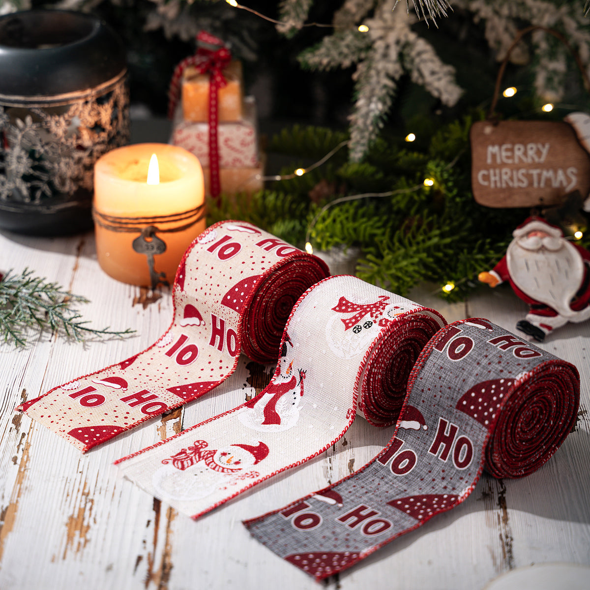 Christmas HOHO & Snowman Print Linen Ribbon – 3 Styles