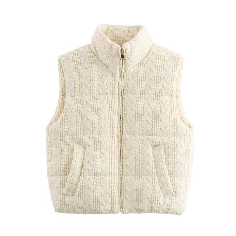 Ivory | Women's Knit Padded Stand-Collar Vest