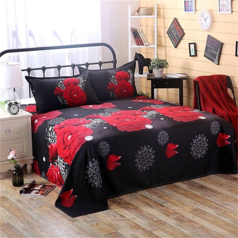 Red Rose 3D Oil Painting Print Duvet Cover Set – Luxe Floral Bedding in 3 Sizes (2 or 3 Piece)