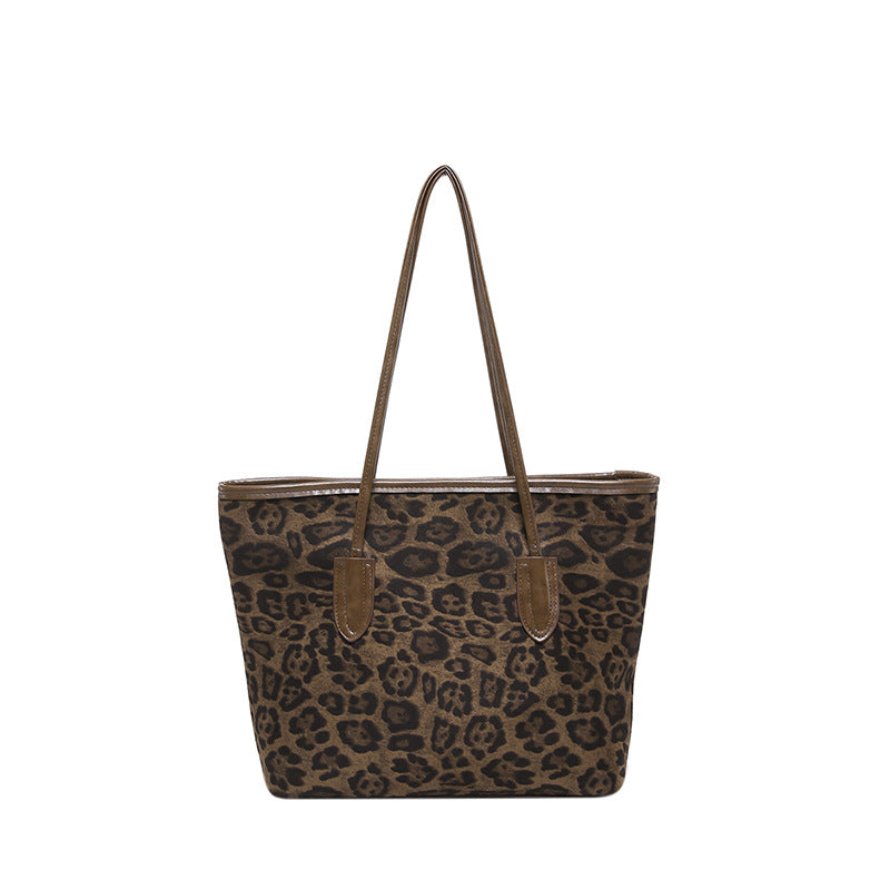 Grand cabas de shopping tendance pour femme – Sac à main et épaule en cuir PU imprimé léopard