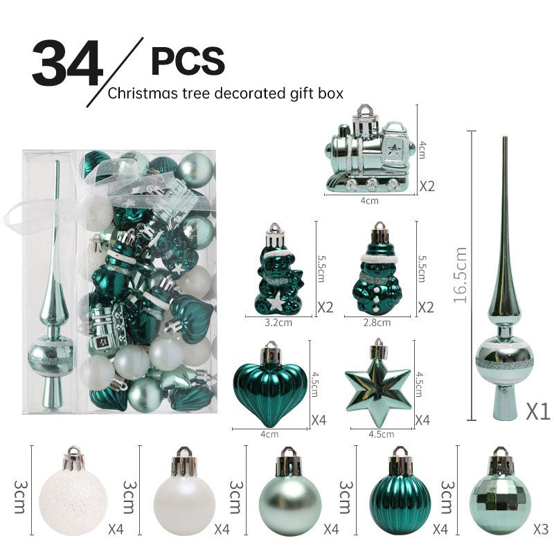 34pc Painted Christmas Ball Ornament Set – Gift Bag, 6 Color Schemes (20.5×15cm)