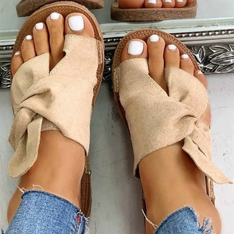 Women's Suede Bow Flip-Flop Sandals – Flat Beach Slides