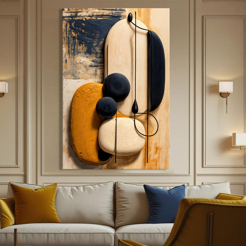 Amber & Onyx | Abstract Sculptural Canvas Wall Art