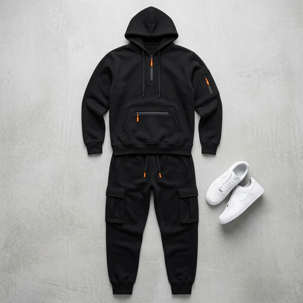 #5 — Flat Lay, Black Set, Concrete Surface