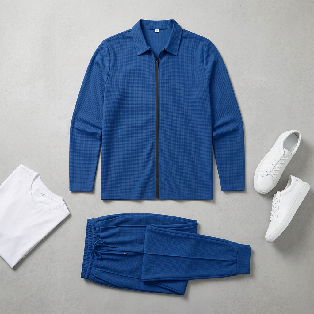 #5 — Flat Lay, Blue Set, Grey Surface