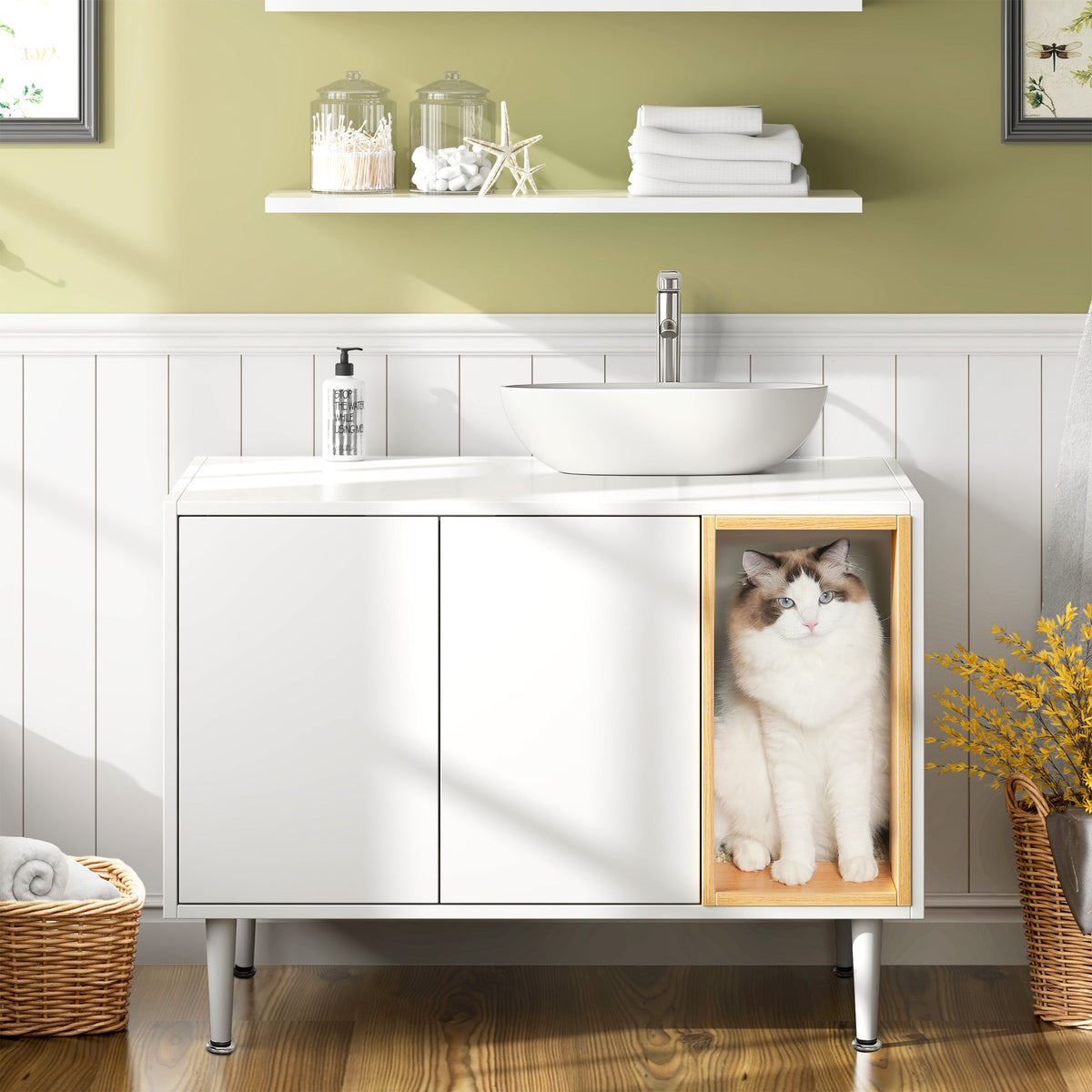 The Tuckaway | Bathroom Sink Cabinet & Hidden Litter Box Enclosure