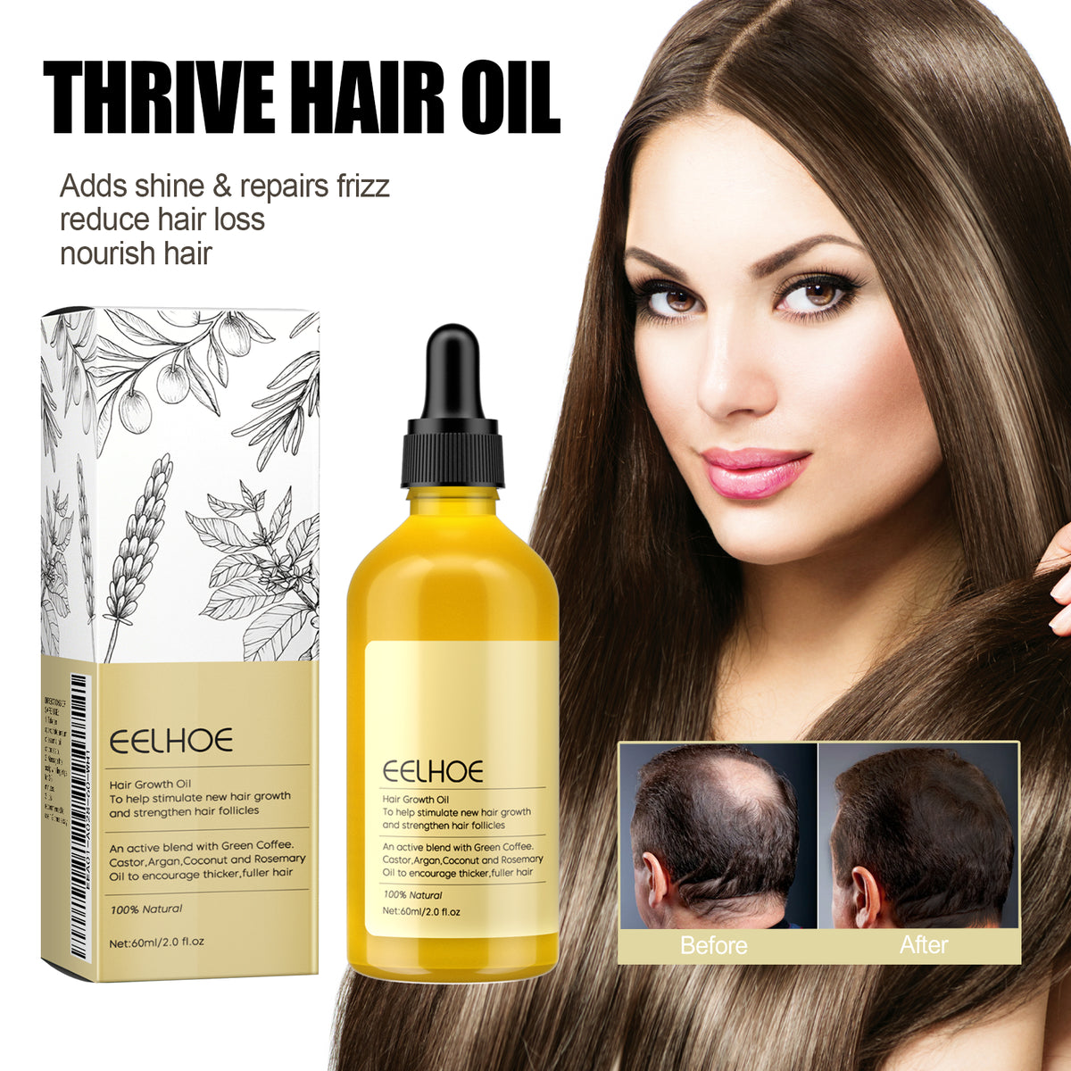 Rosemary Hair Growth Oil  by EELHOE– Coffee & Argan Nourishing Scalp Treatment for Thicker Hair