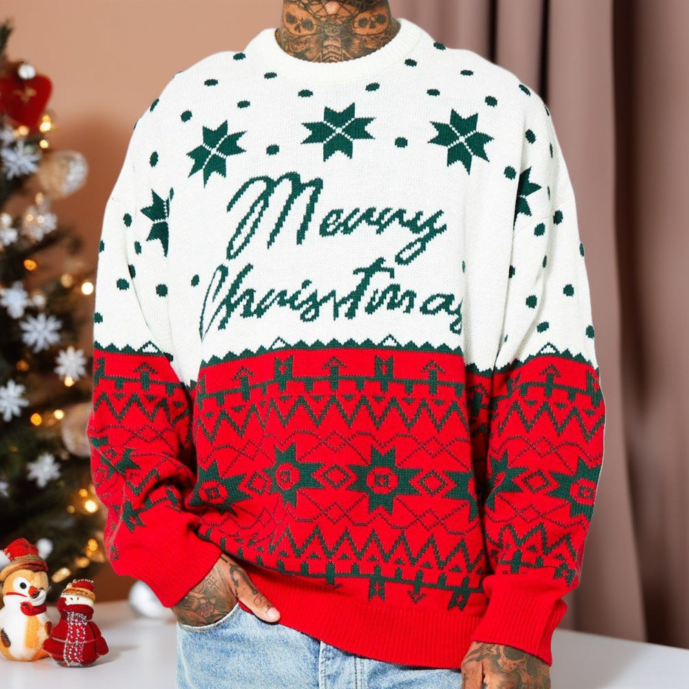 Christmas Jacquard Loose Hooded Sweater – Men's Knitwear (2 Colors)