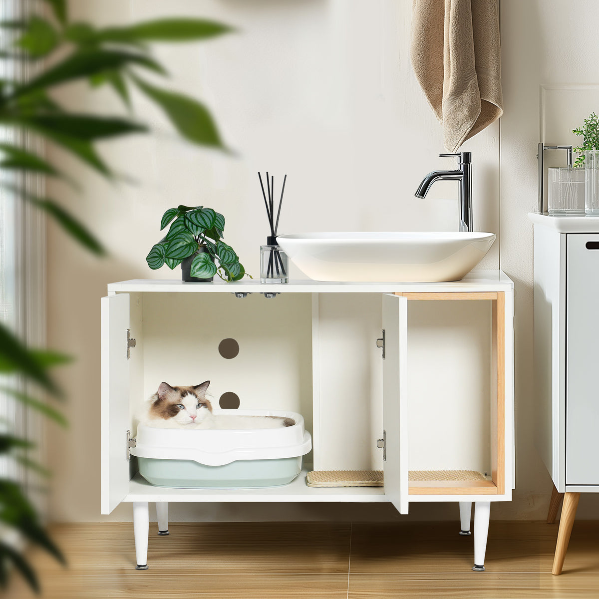 The Tuckaway | Bathroom Sink Cabinet & Hidden Litter Box Enclosure