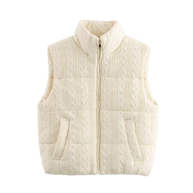 Ivory | Women's Knit Padded Stand-Collar Vest
